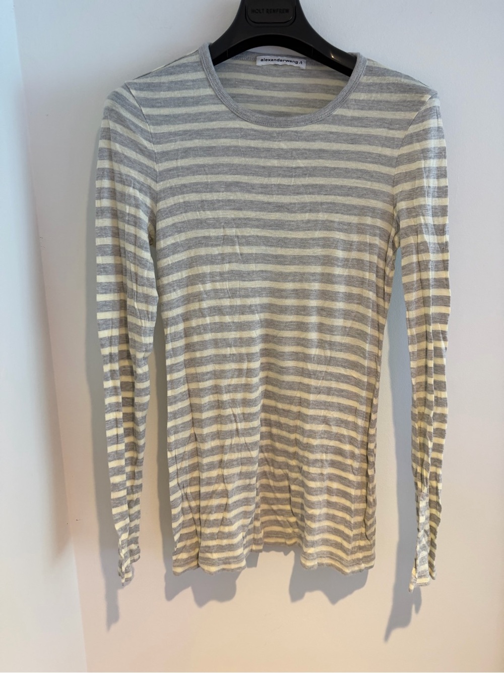 Alexander Wang Cream & Light Gray Striped Long Sleeve Tee